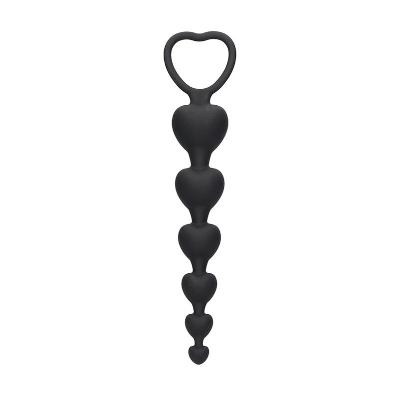 Ouch! Silicone Anal Heart Beads Black - Royal Sins