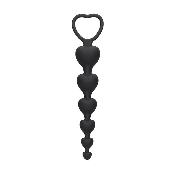 Ouch! Silicone Anal Heart Beads Black - Royal Sins