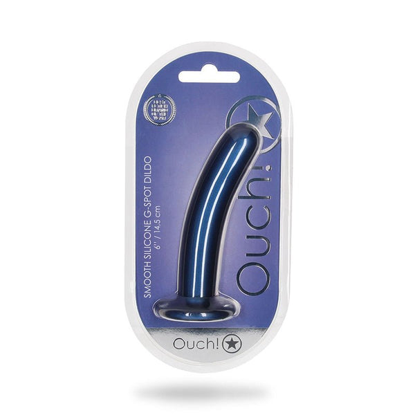Ouch! Smooth Silicone 6 in. G - Spot Dildo Metallic Blue - Royal Sins