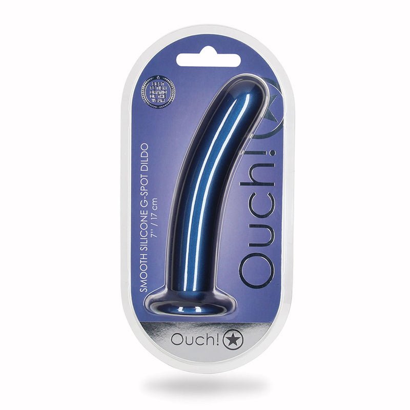 Ouch! Smooth Silicone 7 in. G - Spot Dildo Metallic Blue - Royal Sins