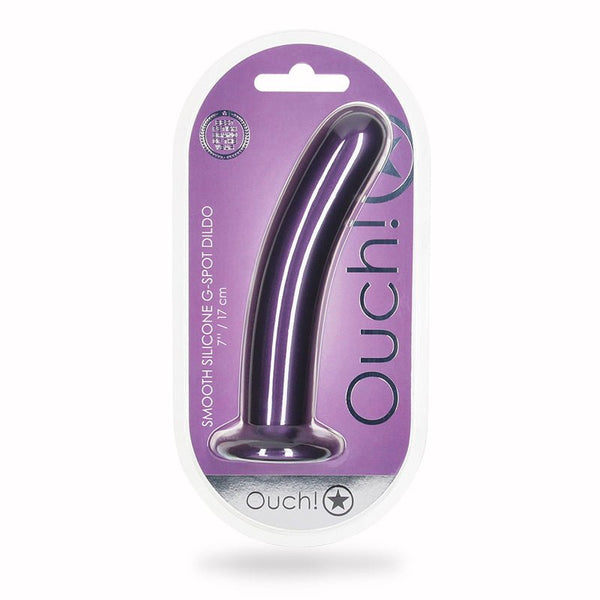 Ouch! Smooth Silicone 7 in. G - Spot Dildo Metallic Purple - Royal Sins