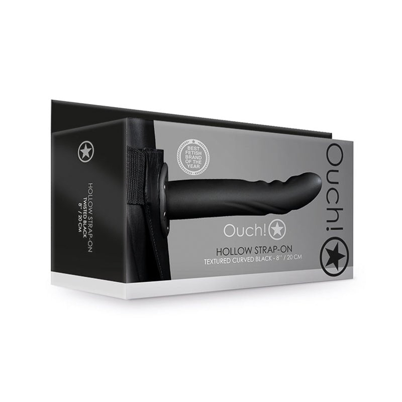 Ouch! Textured Curved 8 in. Hollow Strap - On Black - Royal Sins