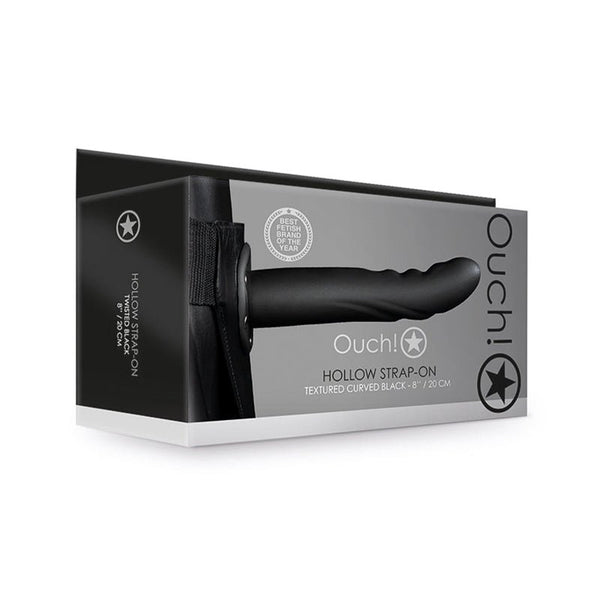Ouch! Textured Curved 8 in. Hollow Strap - On Black - Royal Sins