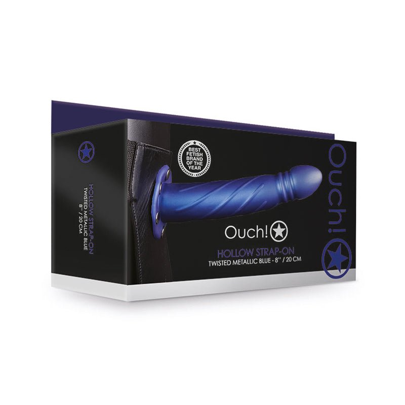 Ouch! Twisted 8 in. Hollow Strap - On Metallic Blue - Royal Sins