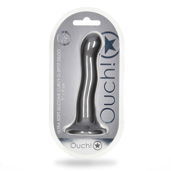 Ouch! Ultra Soft Silicone 7 in. Curvy G - Spot Dildo Gunmetal - Royal Sins
