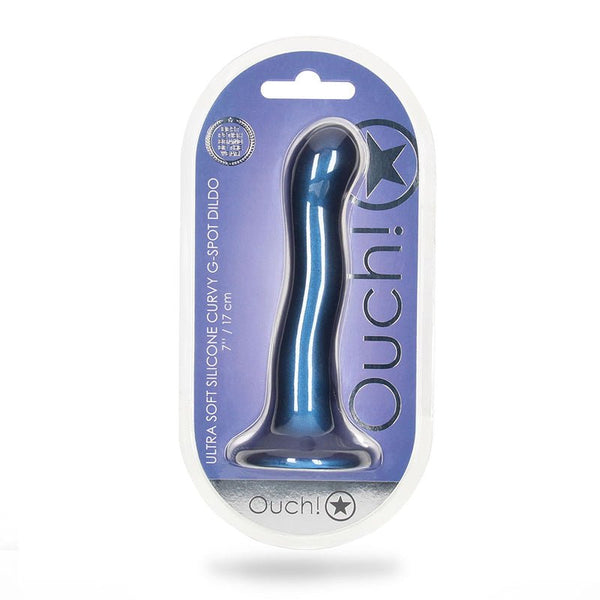 Ouch! Ultra Soft Silicone 7 in. Curvy G - Spot Dildo Metallic Blue - Royal Sins