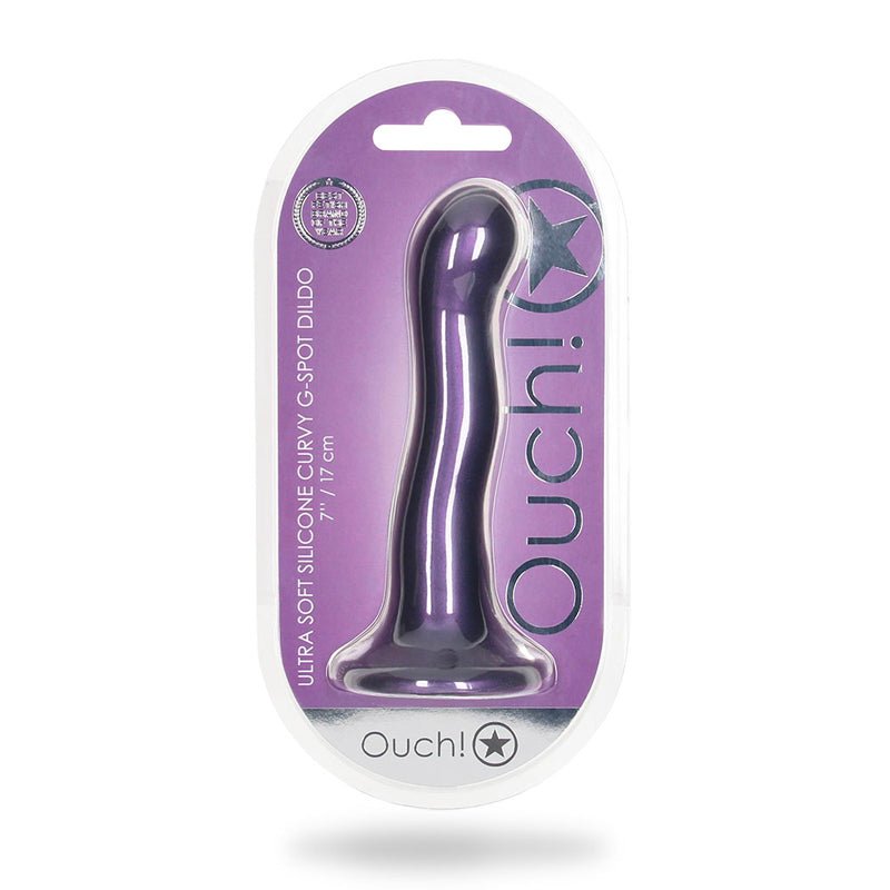Ouch! Ultra Soft Silicone 7 in. Curvy G - Spot Dildo Metallic Purple - Royal Sins