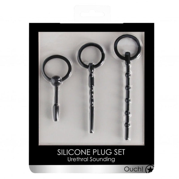 Ouch! Urethral Sounding 3 - Piece Silicone Plug Set Black - Royal Sins