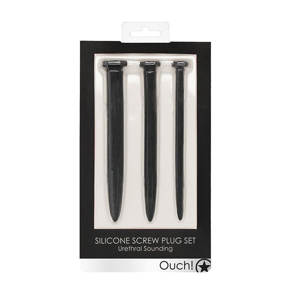 Ouch! Urethral Sounding Silicone Screw Plug Set Black 9 mm / 13 mm / 16.5 mm - Royal Sins