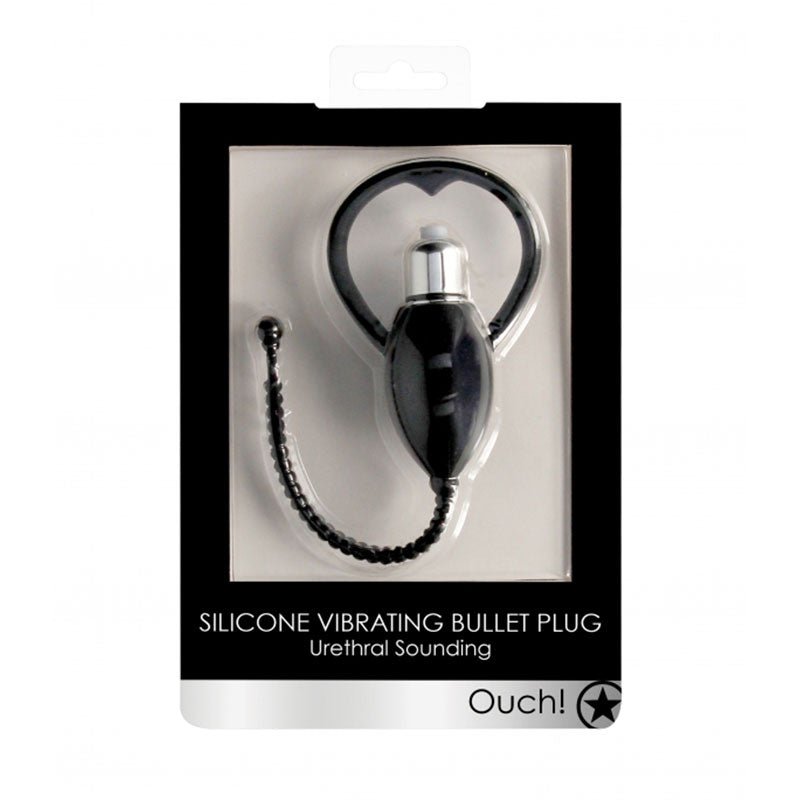 Ouch! Urethral Sounding Silicone Vibrating Bullet Plug Black - Royal Sins