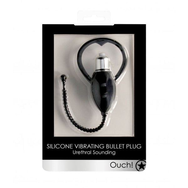 Ouch! Urethral Sounding Silicone Vibrating Bullet Plug Black - Royal Sins