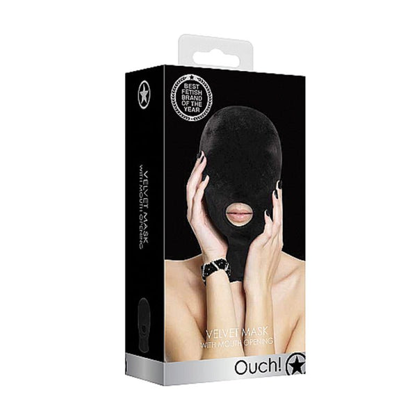Ouch! Velvet Full - Head Mask With Mouth Opening Black - Royal Sins