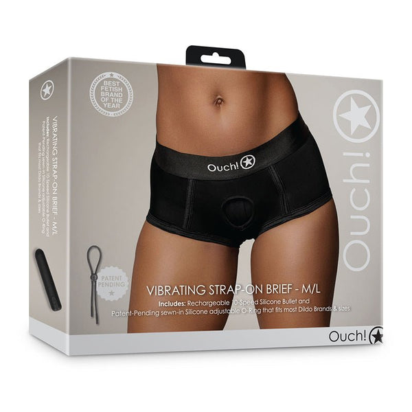 Ouch! Vibrating Strap - on Brief Black M/L - Royal Sins