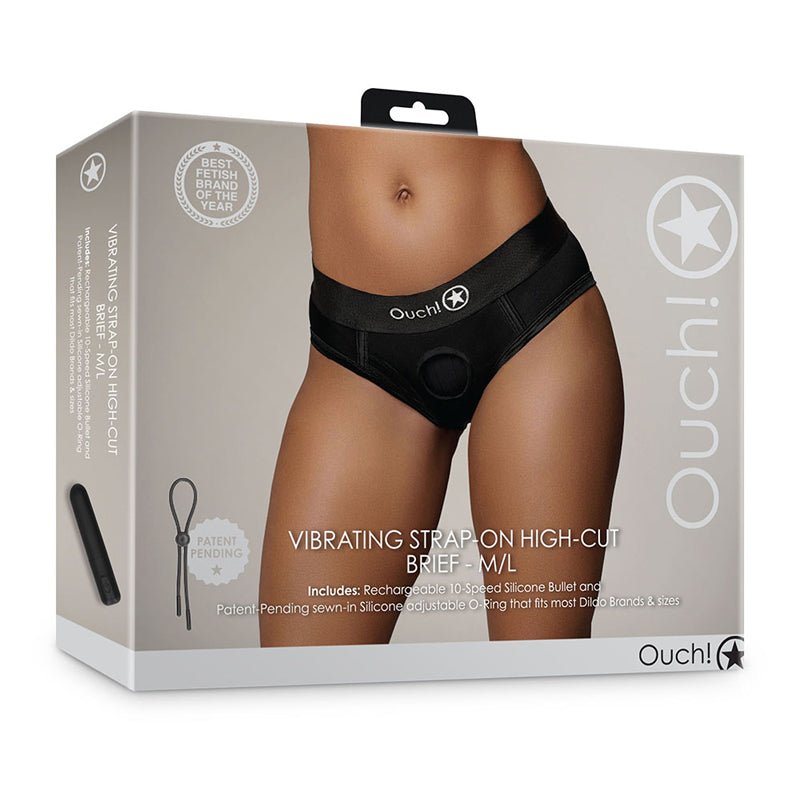 Ouch! Vibrating Strap - on High - cut Brief Black M/L - Royal Sins