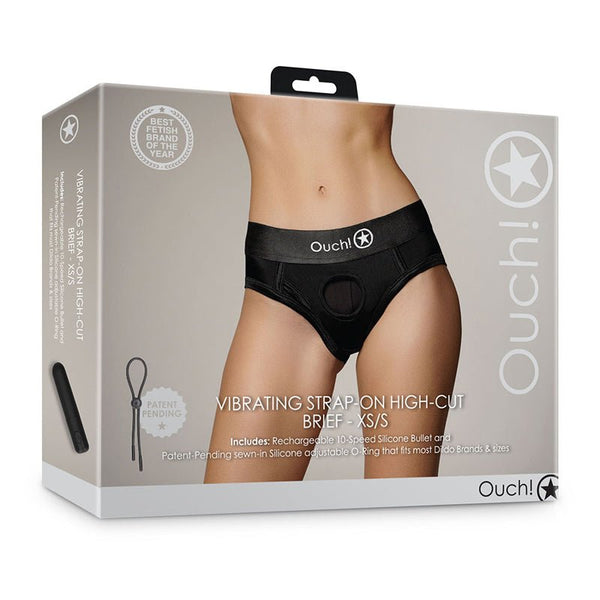Ouch! Vibrating Strap - on High - cut Brief Black XS/S - Royal Sins