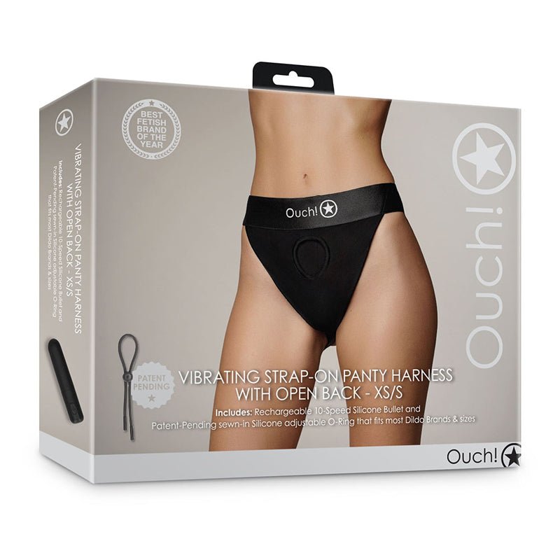 Ouch! Vibrating Strap - on Panty Harness with Open Back Black XS/S - Royal Sins