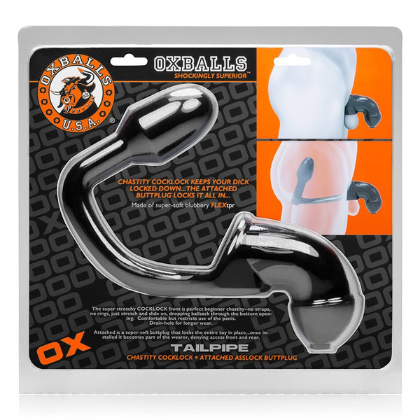 OxBalls Tailpipe, Chastity Cock - Lock And Attacehd Buttplug, Black - Royal Sins