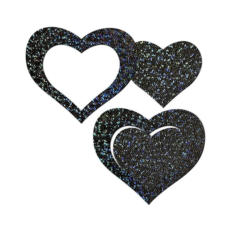 Pastease Black Glitter Heart Frame & Center Nipple Pasties - Royal Sins