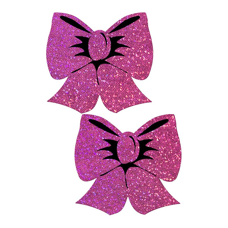 Pastease Bow: Hot Pink Glitter Bows Nipple Pasties - Royal Sins