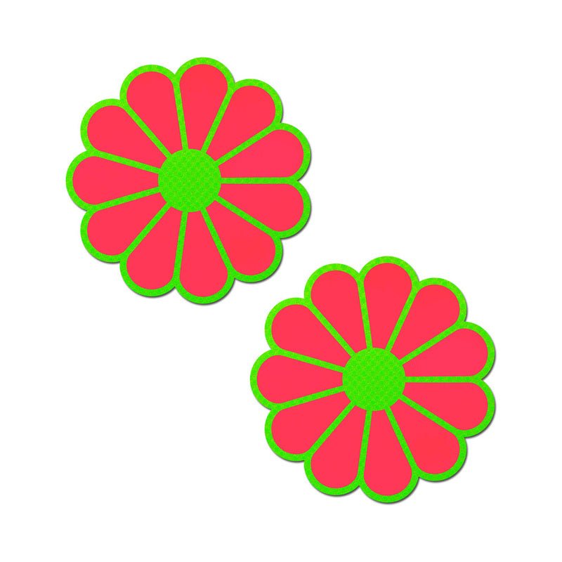 Pastease Daisy: Neon Green & Glow - in - the - Dark Neon Pink Petal Pasties Nipple Covers - Royal Sins