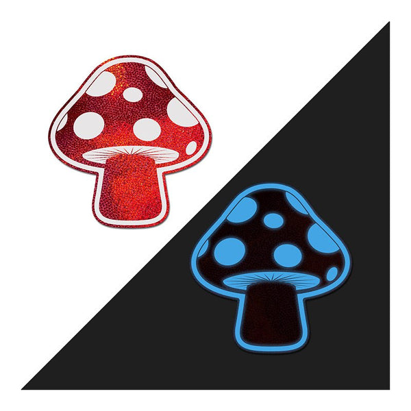 Pastease Mushroom: Shiny Red & White Glow - in - the - Dark Shroom Nipple Pasties - Royal Sins