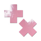 Pastease Plus X: Faux Latex Pleather Vinyl Baby Pink Cross Pasties - Royal Sins