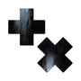 Pastease Plus X: Faux Latex Pleather Vinyl Black Cross Pasties - Royal Sins