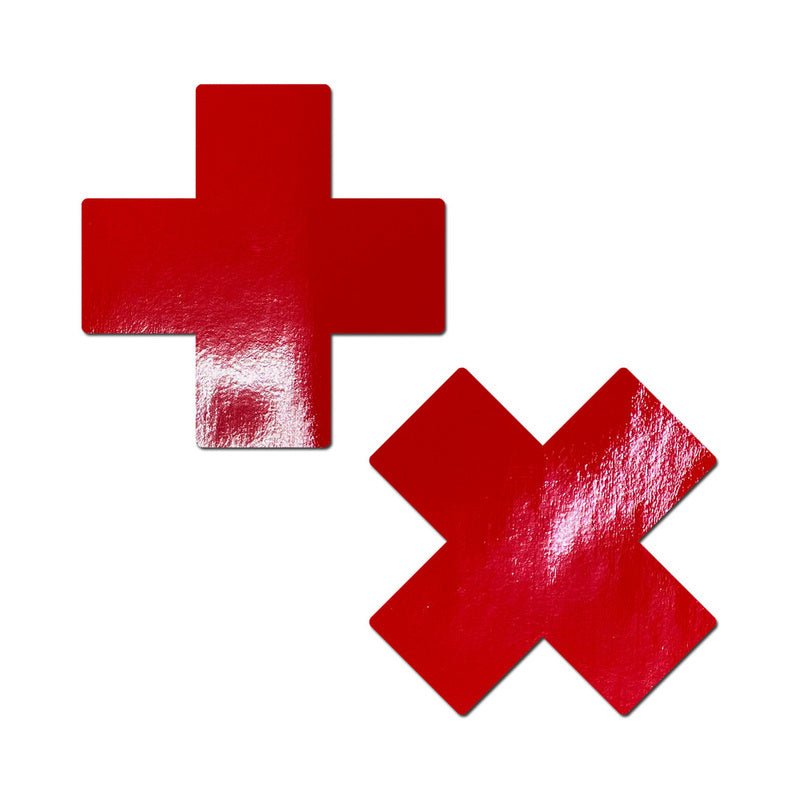 Pastease Plus X: Faux Latex Pleather Vinyl Red Cross Pasties - Royal Sins