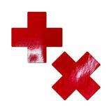 Pastease Plus X: Faux Latex Pleather Vinyl Red Cross Pasties - Royal Sins