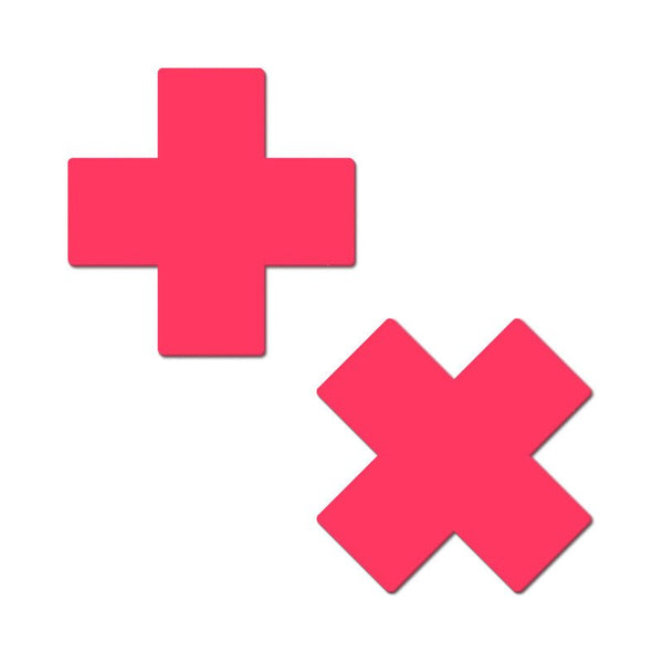 Pastease Plus X: Glow - in - the - Dark Neon Pink Cross Pasties Nipple Covers - Royal Sins