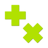 Pastease Plus X: Glow - in - the - Dark Neon Yellow Cross Pasties Nipple Covers - Royal Sins