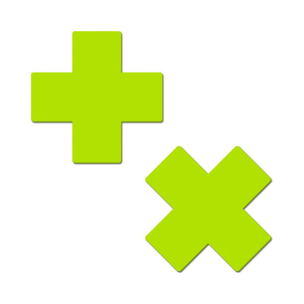 Pastease Plus X: Glow - in - the - Dark Neon Yellow Cross Pasties Nipple Covers - Royal Sins