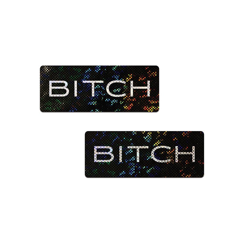 Pastease Shattered Glass Disco Ball Black BITCH Bar Nipple Pasties - Royal Sins