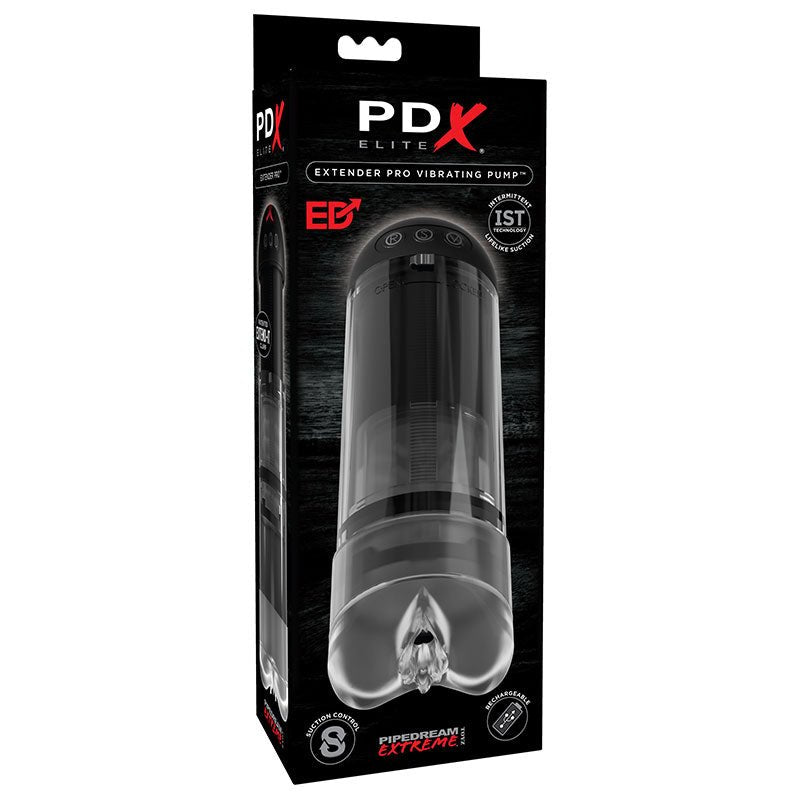 PDX Elite Extender Pro Rechargeable Vibrating Penis Pump Clear/Black - Royal Sins