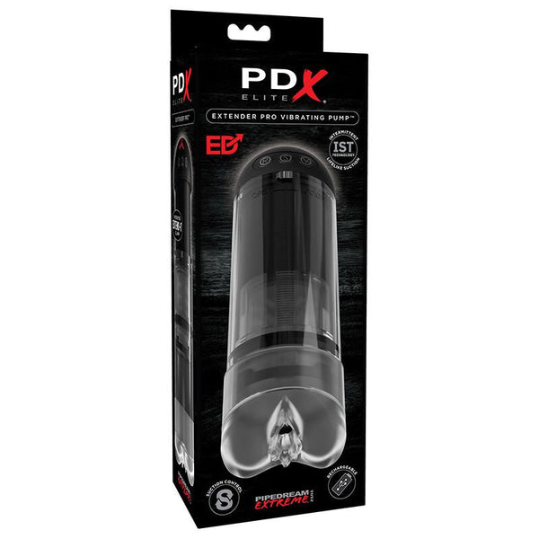 PDX Elite Extender Pro Rechargeable Vibrating Penis Pump Clear/Black - Royal Sins