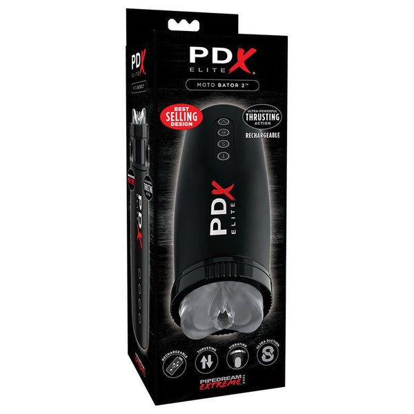 PDX Elite Motobator 2 Rechargeable Thrusting Vibrating Masturbator Clear/Black - Royal Sins
