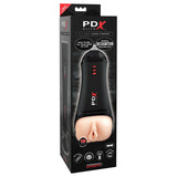 PDX Elite Talk - Back Rechargeable Vibrating Super Stroker With Hands - Free Suction Cup Beige/Black - Royal Sins