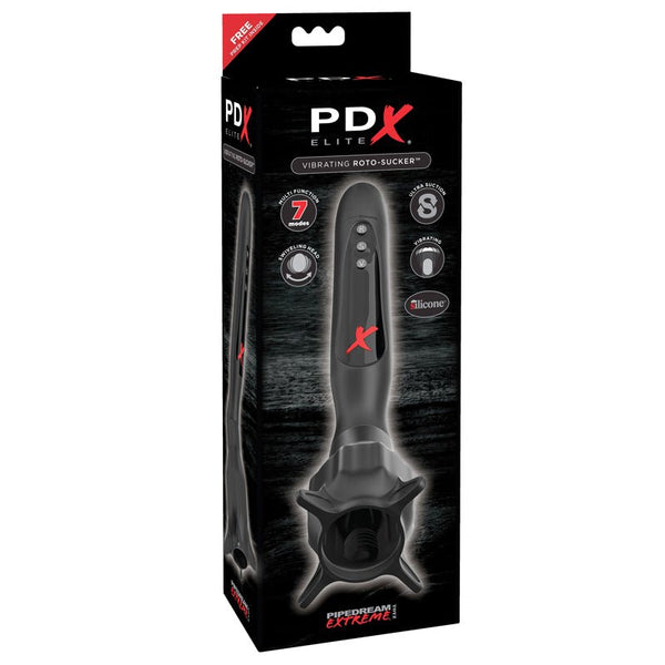 PDX Elite Vibrating Roto - Sucker Swiveling Suction Masturbator Black - Royal Sins