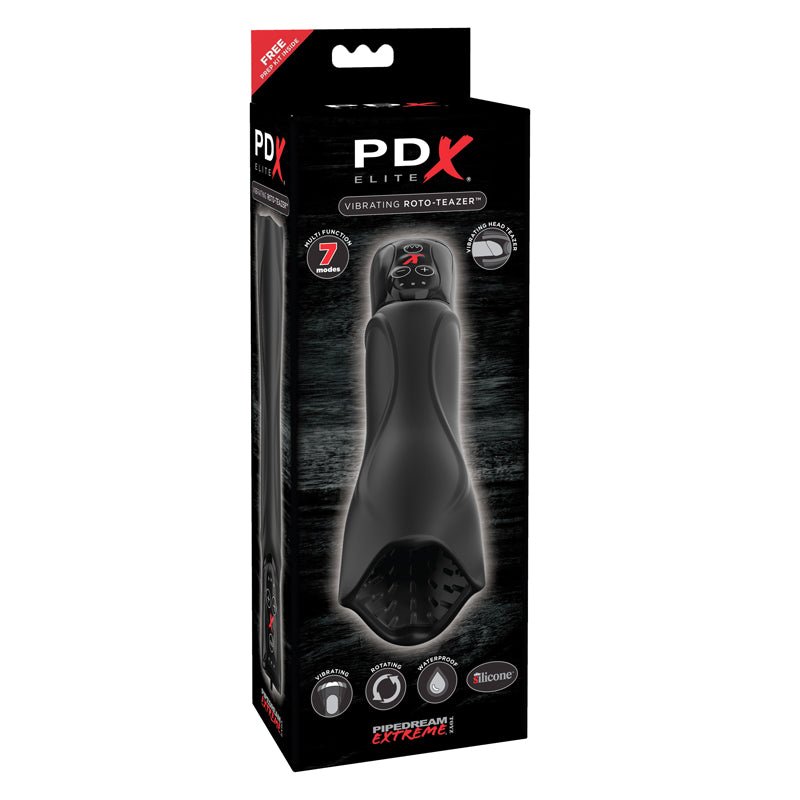 PDX Elite Vibrating Roto - Teazer Rotating Masturbator Black - Royal Sins