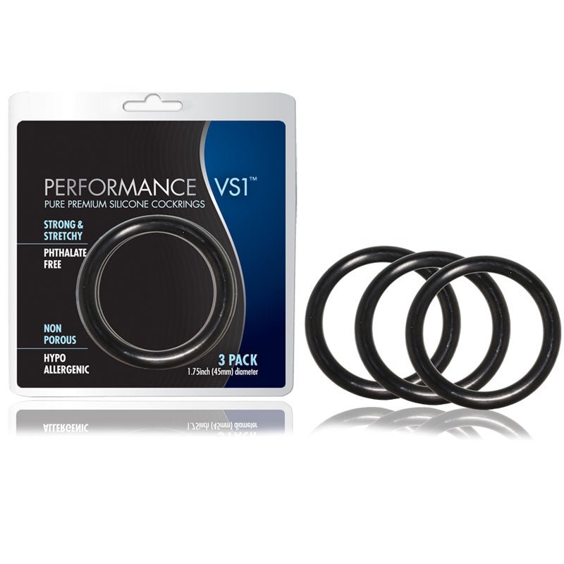 Performance VS1 Pure Premium Silicone Cockrings 3 - Pack Medium Black - Royal Sins