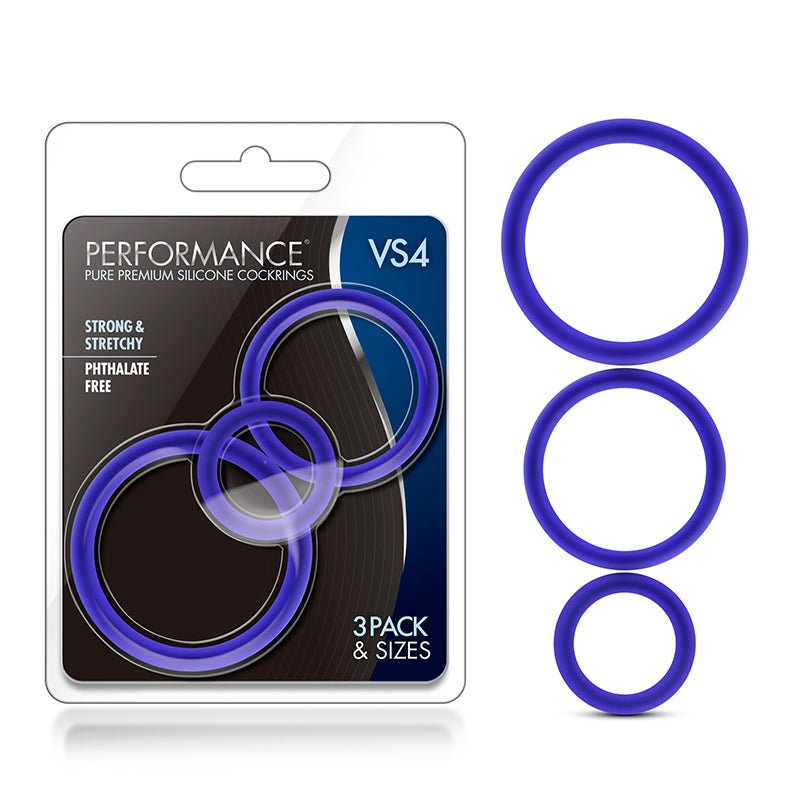 Performance VS4 Pure Premium Silicone Cockrings 3 - Pack Set Indigo - Royal Sins