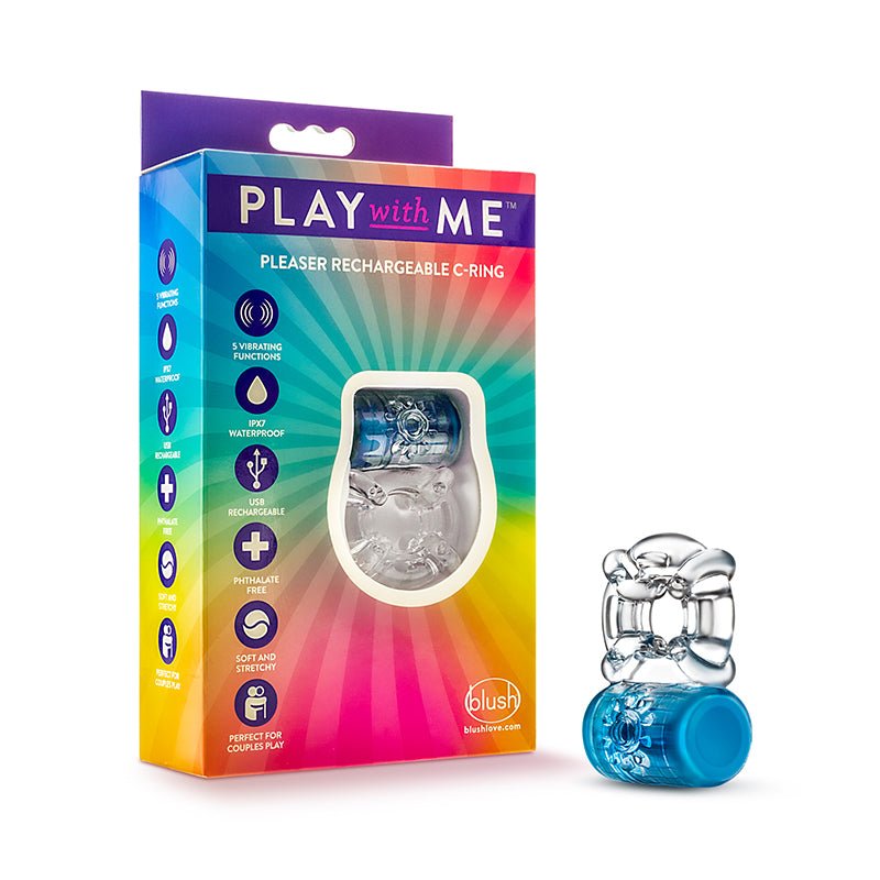 Play with Me Pleaser Rechargeable Vibrating C - Ring Blue - Royal Sins