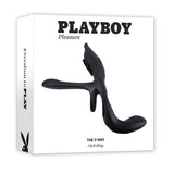 Playboy The 3 Way Rechargeable Remote Controlled Vibrating Silicone Cockring with Stimulator Black - Royal Sins