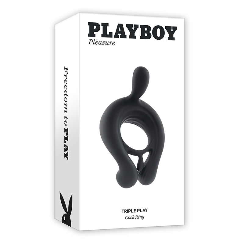 Playboy Triple Play Vibrating Cockring with Stimulator Black - Royal Sins