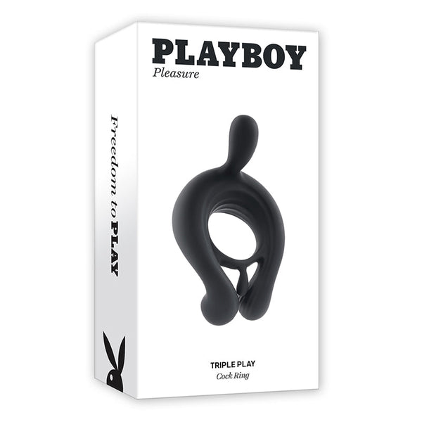 Playboy Triple Play Vibrating Cockring with Stimulator Black - Royal Sins