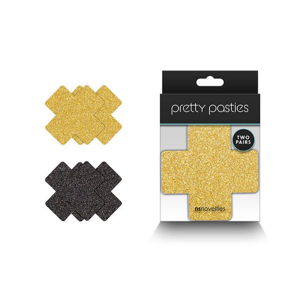 Pretty Pasties Glitter Cross Black/Gold 2 Pair - Royal Sins