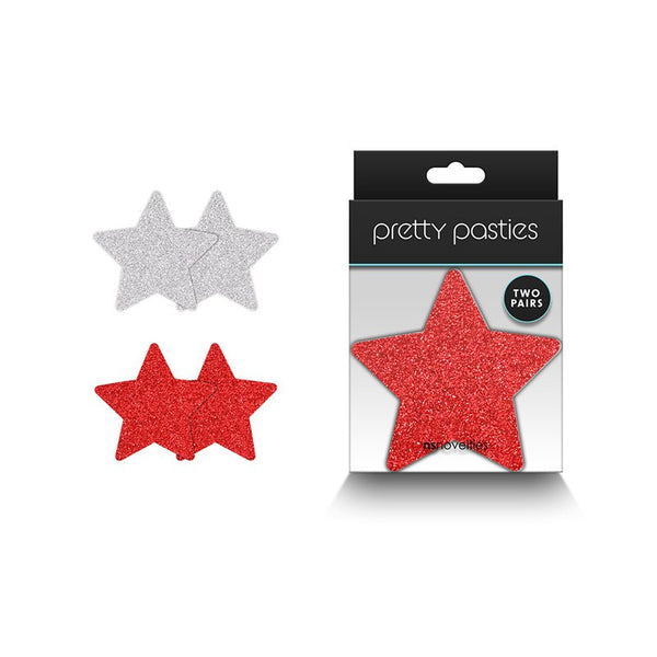 Pretty Pasties Glitter Stars Red/Silver 2 Pair - Royal Sins
