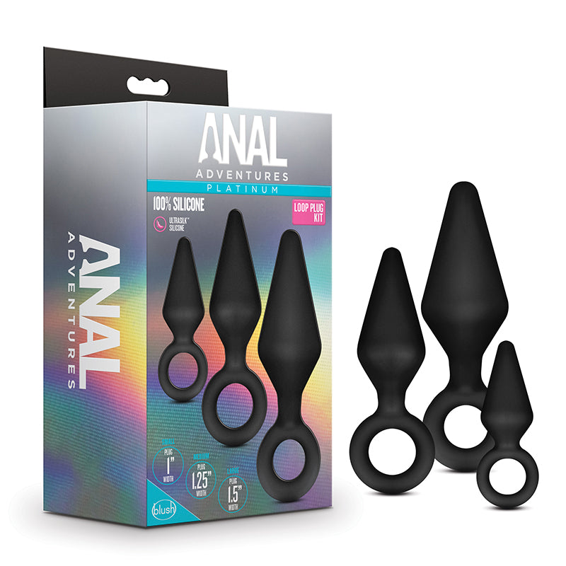 Anal Adventures Platinum Silicone 3-Piece Loop Plug Kit Black