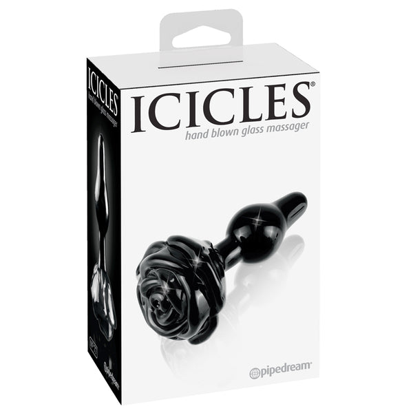 Icicles No. 77 Glass Anal Plug With Rose Base Black