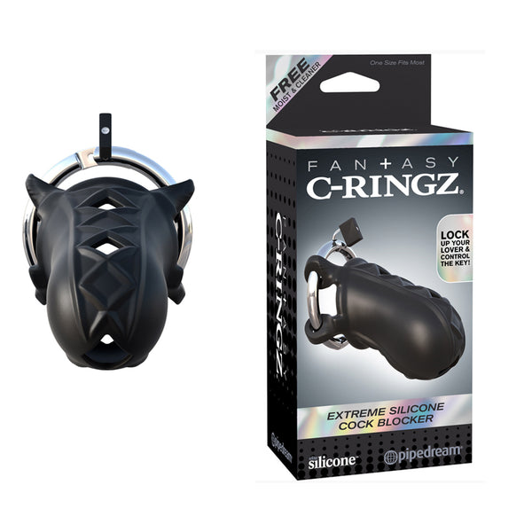 Fantasy C-Ringz Extreme Silicone Cock Blocker Locking Chastity Cage Black